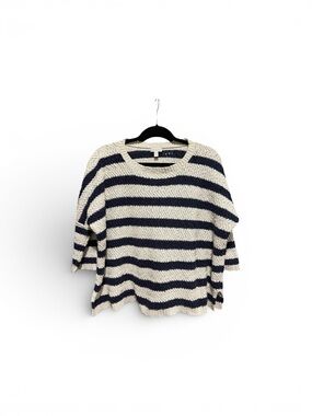 Garnet Hill Navy & Cream Striped Scoopneck Pullover